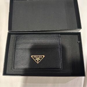 Prada Black Leather Key Card Holder with Gold Logo
